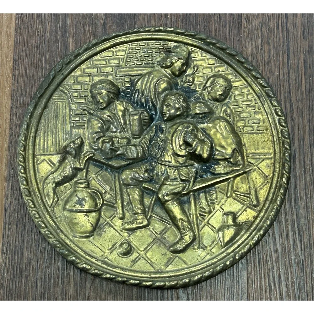 Vintage Peerage Brass Embossed Wall Hanging 2 Plates Made‎ In England
